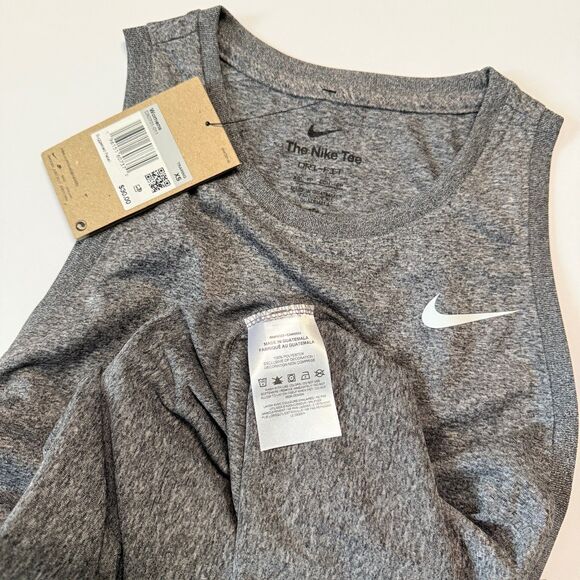 NWT The Nike Tee Women's Heather Grey No Sleeve Dri-Fit Tank Top - Picture 2 of 5